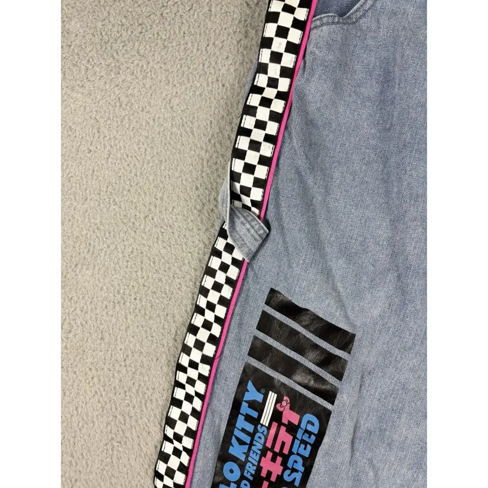 Hello Kitty Racing Team Jeans Women’s 13 Blue Wide Leg Baggy Tokyo Speed Check